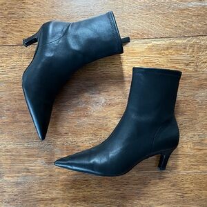 Favorite Daughter Sasha Booties - Black Leather, Pointed Toe, Kitten Heel